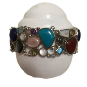 Sterling Silver Multi-Stone Bracelet with Safety Chains